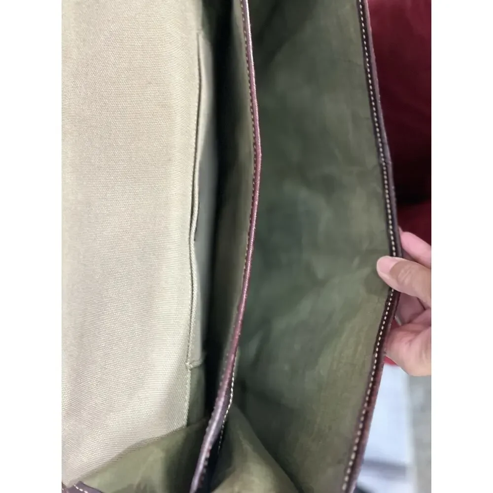 Vtg Holland Khaki Battenkill Canvas Saddle Leather Briefcase Messenger Bag USA